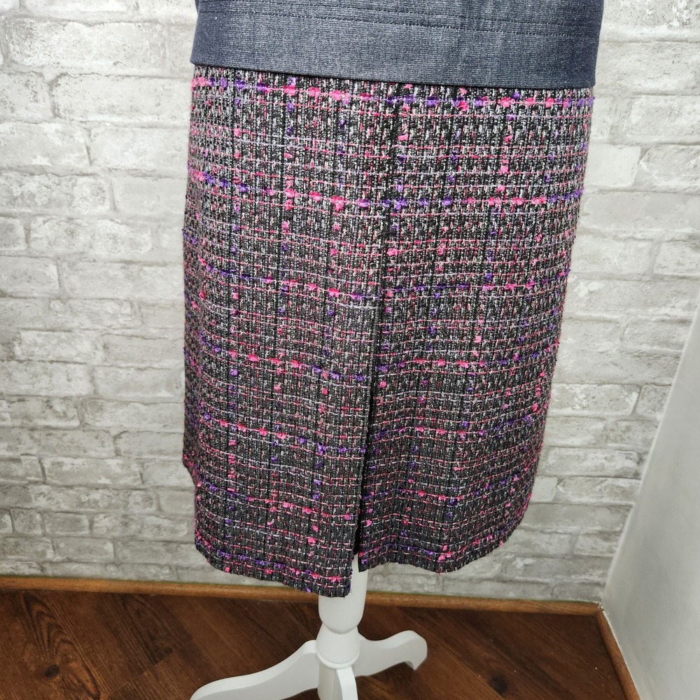 Halogen Shift Dress Mixed Media Tweed Mock Neck Grey Pink Large - Picture 3 of 8